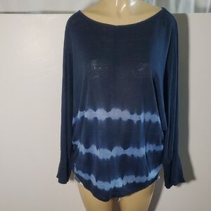 VELVET by Graham & Spencer Hannah Blue Tie Dye Linen Blouse Size M Dolman Sleeve